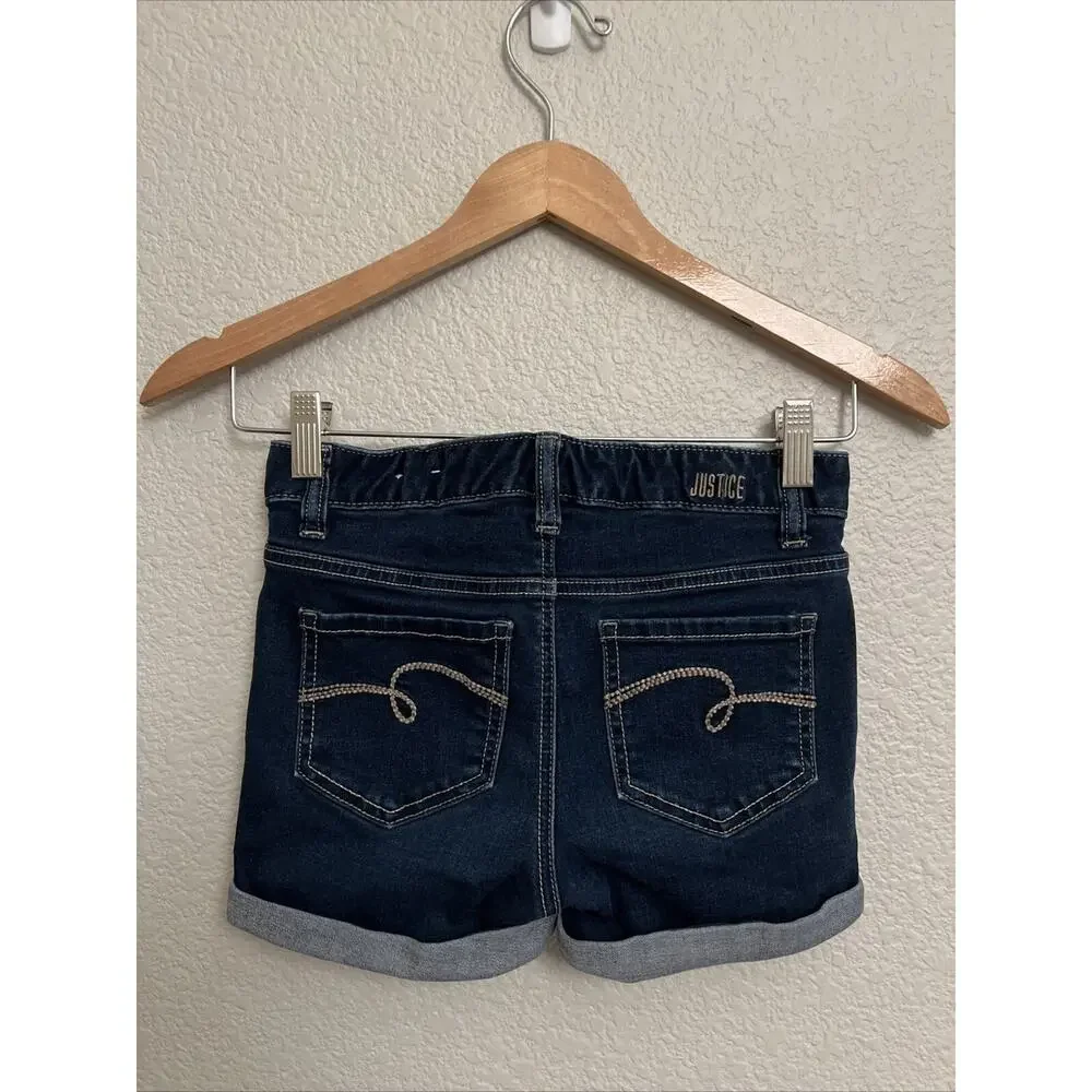 Justice Girls Denim Blue Jean Shorts Boho Festival Cowgirl Country Stretch 14 Sl